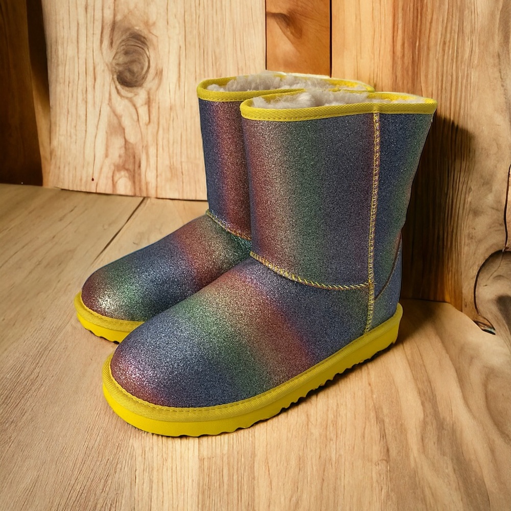 UGG Women 6 Boots 1130784K Yellow Boots With Rainbow Sparkles Brand New!